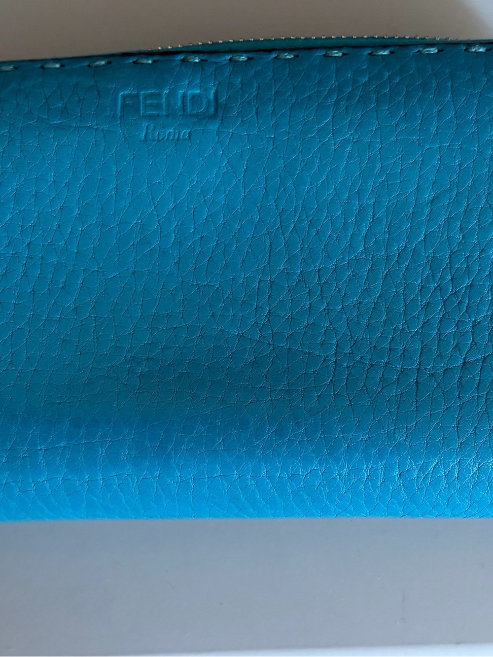 Fendi Selleria Roman Leather Large Zip around wallet. Teal/Peacock Blue - Picture 4 of 15